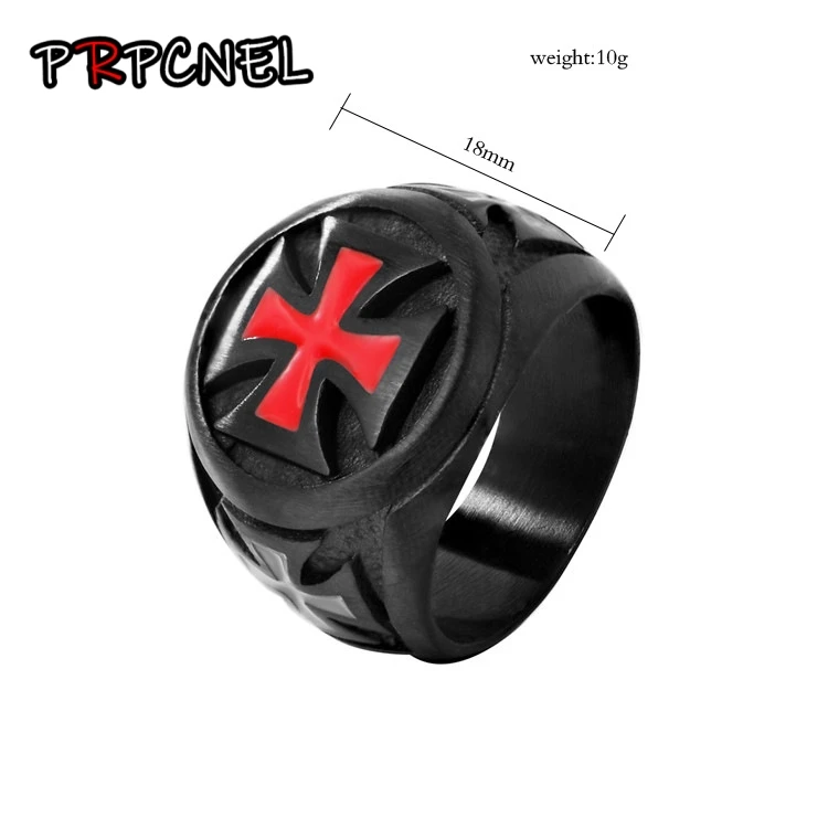 Men\'s Rings Black color Stainless Steel Red Armor Shield Knight Templar Crusader Cross Ring Punk Jewelry Drop Shipping