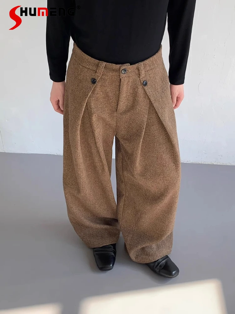 

Men's 2025 Four Seasons Wear New Fashion Pleated Trousers Men's Fashion Straight Long Pants Male Handsome Wide Leg Suit Pants