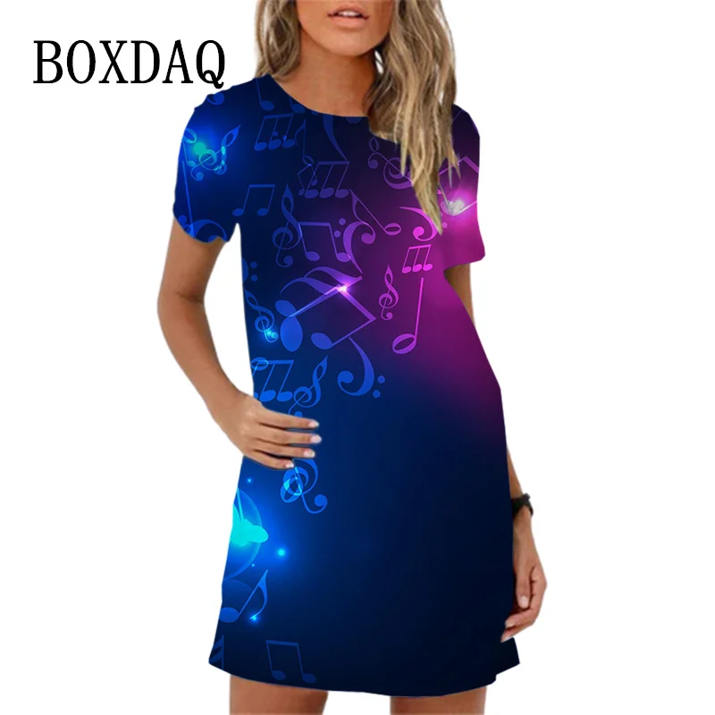 Vestido corto informal holgado de manga corta con cuello redondo para verano, minivestido Sexy con estampado para mujer, 2024