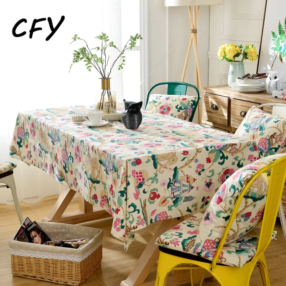 

Japanese Style Patterned elephant Pattern Cotton Linen Rectangular Tablecloth Home Coffee Dining Table Fireplace Microwave Cover