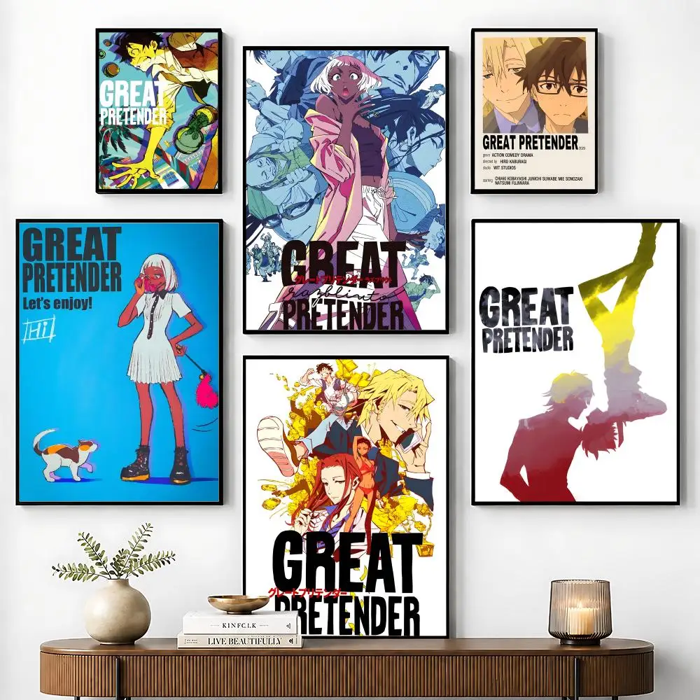 Pôster de caligrafia com pintura de anime Great Pretender, arte adequada para sala de estar, quarto, bar, salão, casa