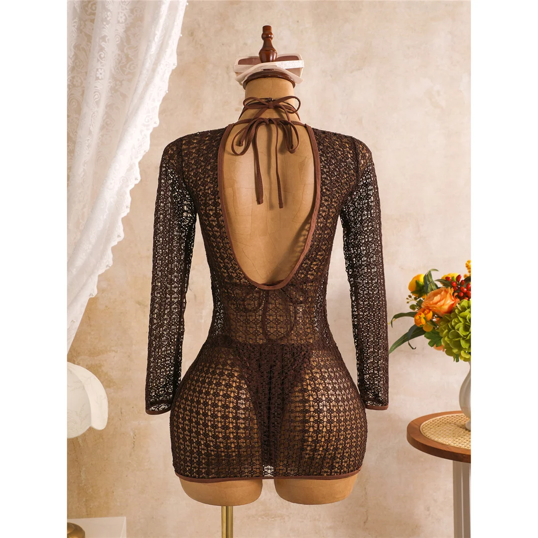 Mit langen Ärmeln, als Überwurf, Neckholder-Bikini, Damen-Badebekleidung, dreiteiliges Bikini-Set, Badeanzug, Badebekleidung, Schwimmbekleidung V8423 – Detail 4