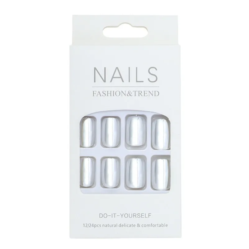 เล็บปลอม 24 ชิ้น รุ่น 2026 สีเงิน สีทอง เงาเมทัลลิก เล็บปลอมราคาถูก ติดเองได้ เล็บปลอมเหมือนจริง ชุดเล็บปลอมกดติด