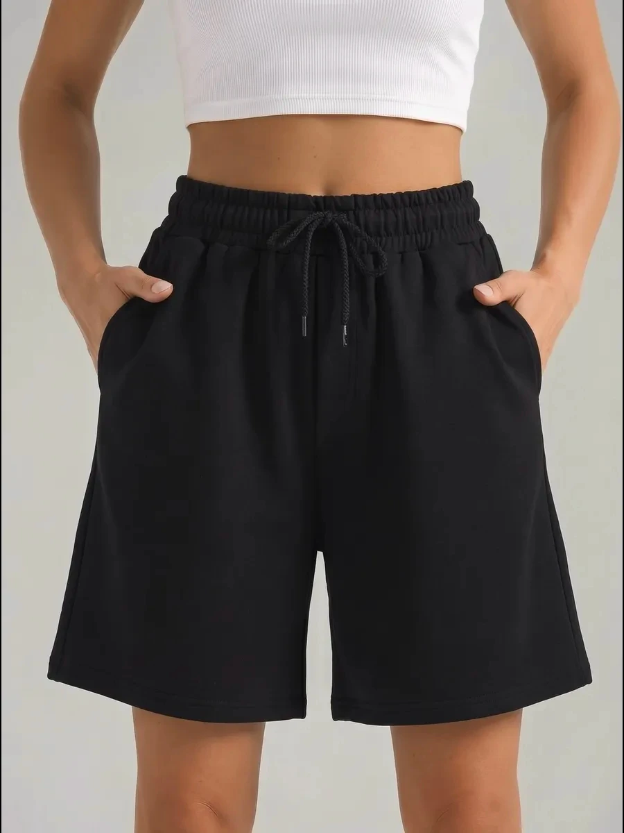 Black  Fitness Sports Shorts Women's Men Loose Drawstring Athletic Shorts Sweatpants Sport Jogging Beach Pant Oversized Shorts