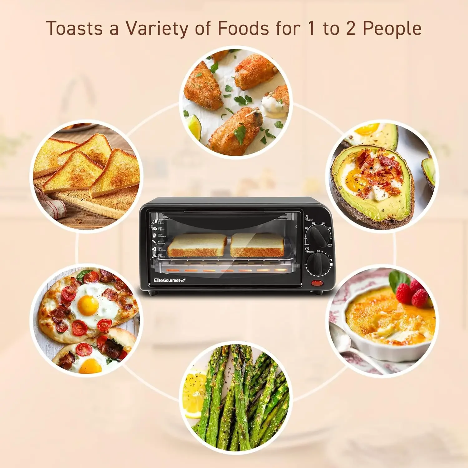 ETO236 Personal 2 Slice Countertop Toaster Oven with 15 Minute Timer Includes Pan and Wire Rack, Bake, Broil, Toast, Black