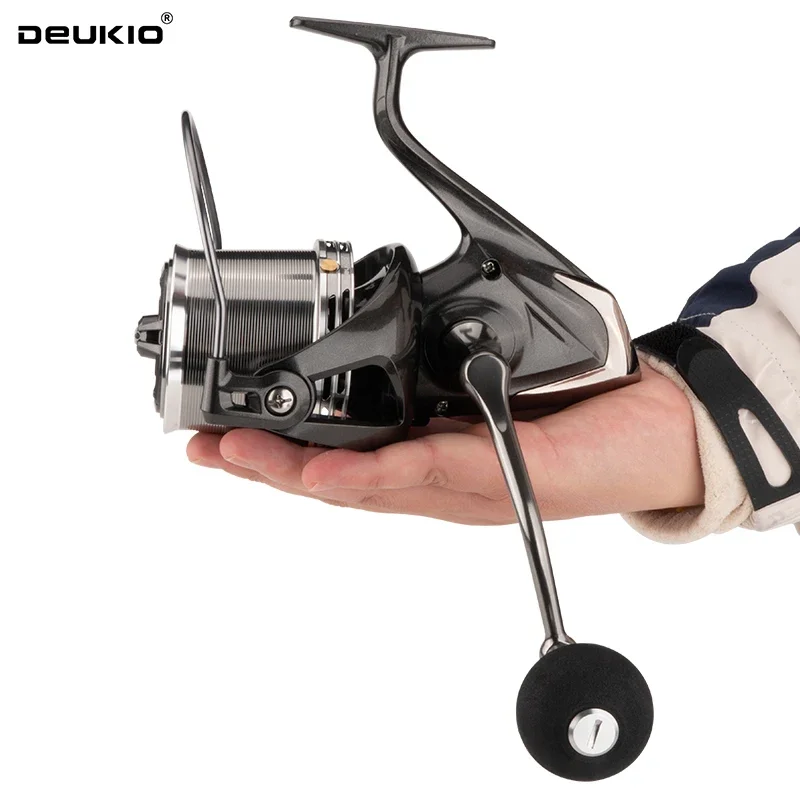 DEUKIO Kołowrotek spinningowy Big Sea 8000-16000 Metalowy kołowrotek do dalekich rzutów z konstrukcją prowadnic, przełożenie 4.8:1, siła hamowania 16KG