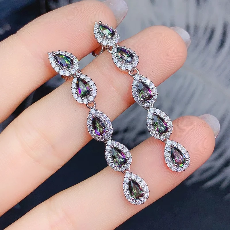 Natural Color Changing Crystal Pendant Earrings 925 Silver Fashion Earrings for Delicate and Attractive Women's Jewelry