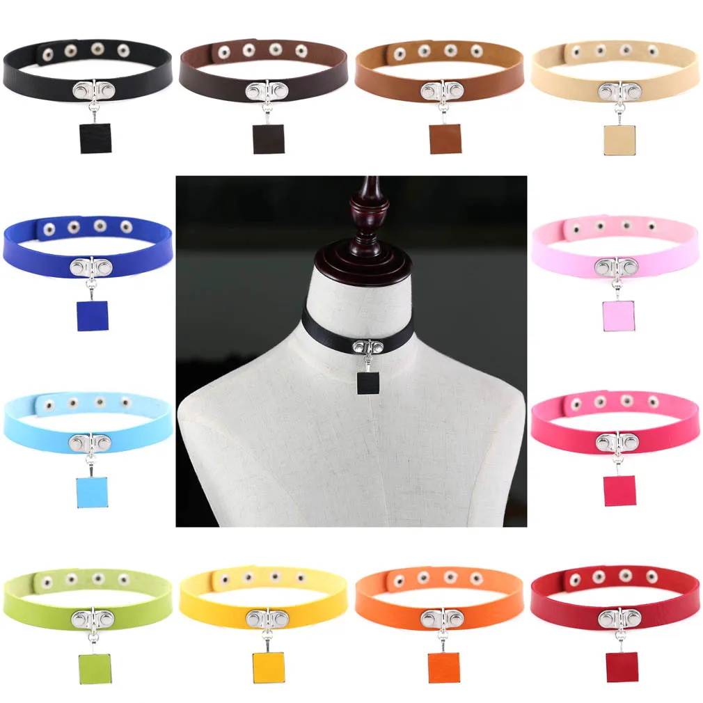 Punk Harajuku Soft girl Trend Simple Personality Geometric shape Multicolored Leather Stainless steel Necklace Clavicle chain