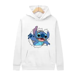 2024 New Fashion Men Pullover Cartoon Anime Stitch Women Hoodies Autumn Winter Black Couple Sweatshirt Clothing Tops