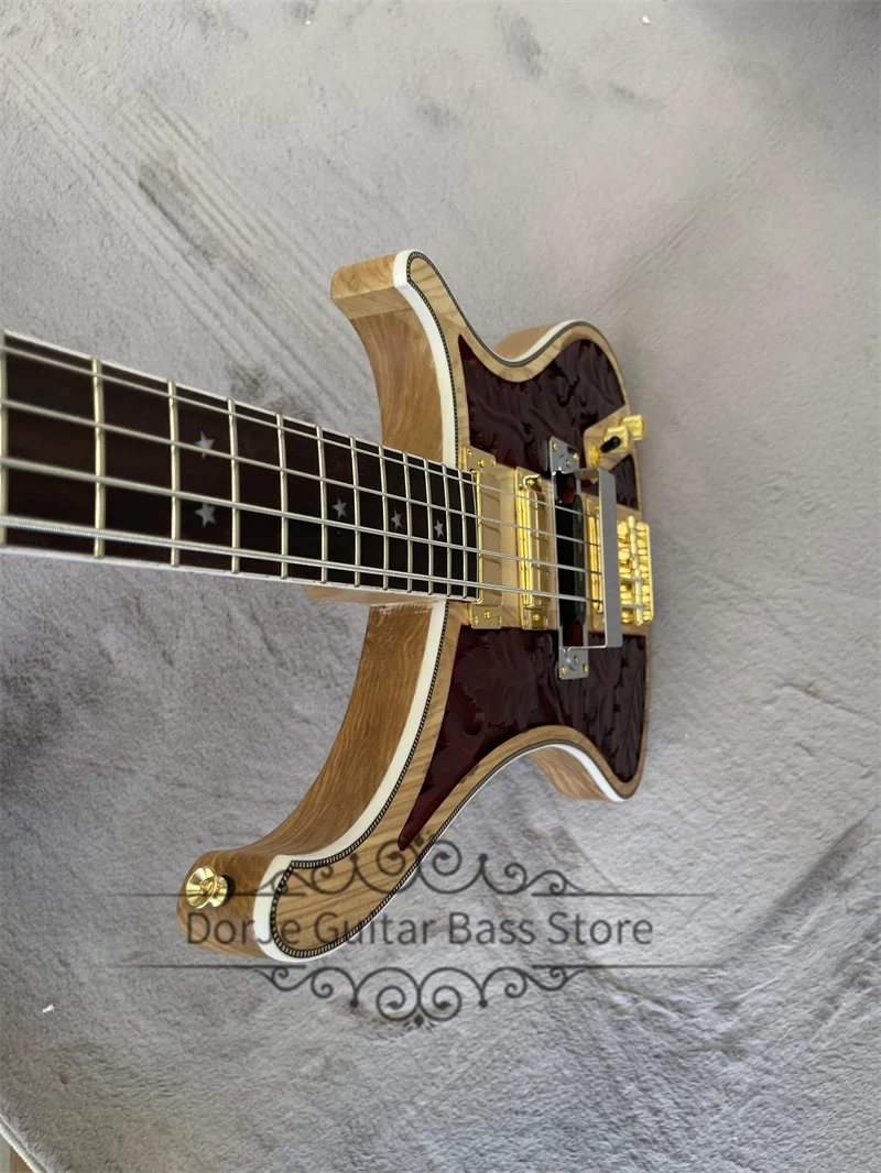 Matte Brown Bass 4003 Bass Guitar Maple Neck Through ASH Wood Body White Binding  Fixed Bridge Gold Pickups