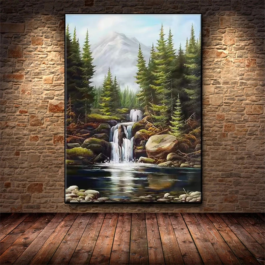 Diamond Painting Kit New European Landscape Trees Streams Waterfalls Full Drill DIY Diamond Embroidery Mosaic Home Decoration