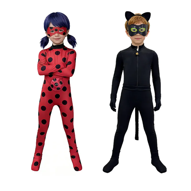 Nouvelle combinaison de déguisement de chat noir insecte avec masque et sacoche pour Halloween, mascarade, scène, cadeau de fête, Comic Con