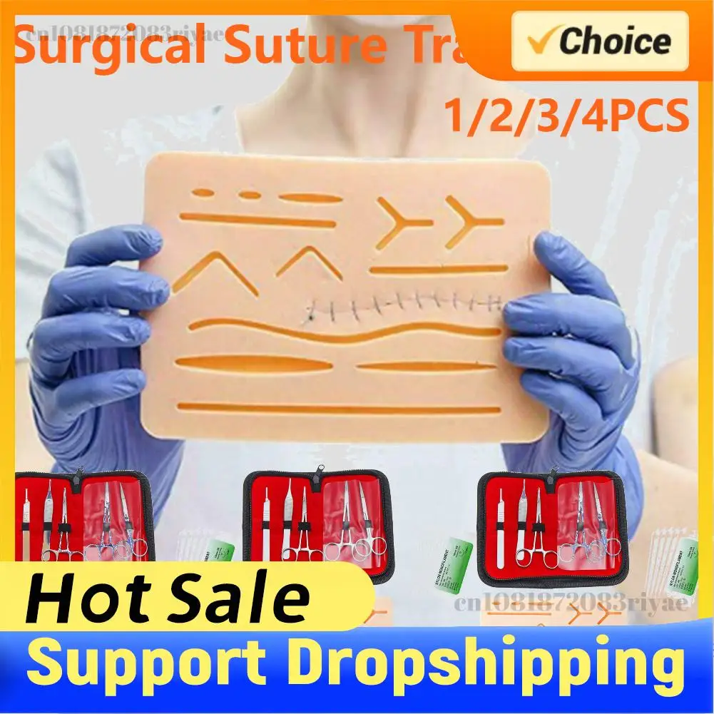 

Набор из 4-х тренировочных подушечек для наложения швов с имитацией ран, модель травматической кожи человека, для студентов-медиков, лабораторное оборудование для наложения швов