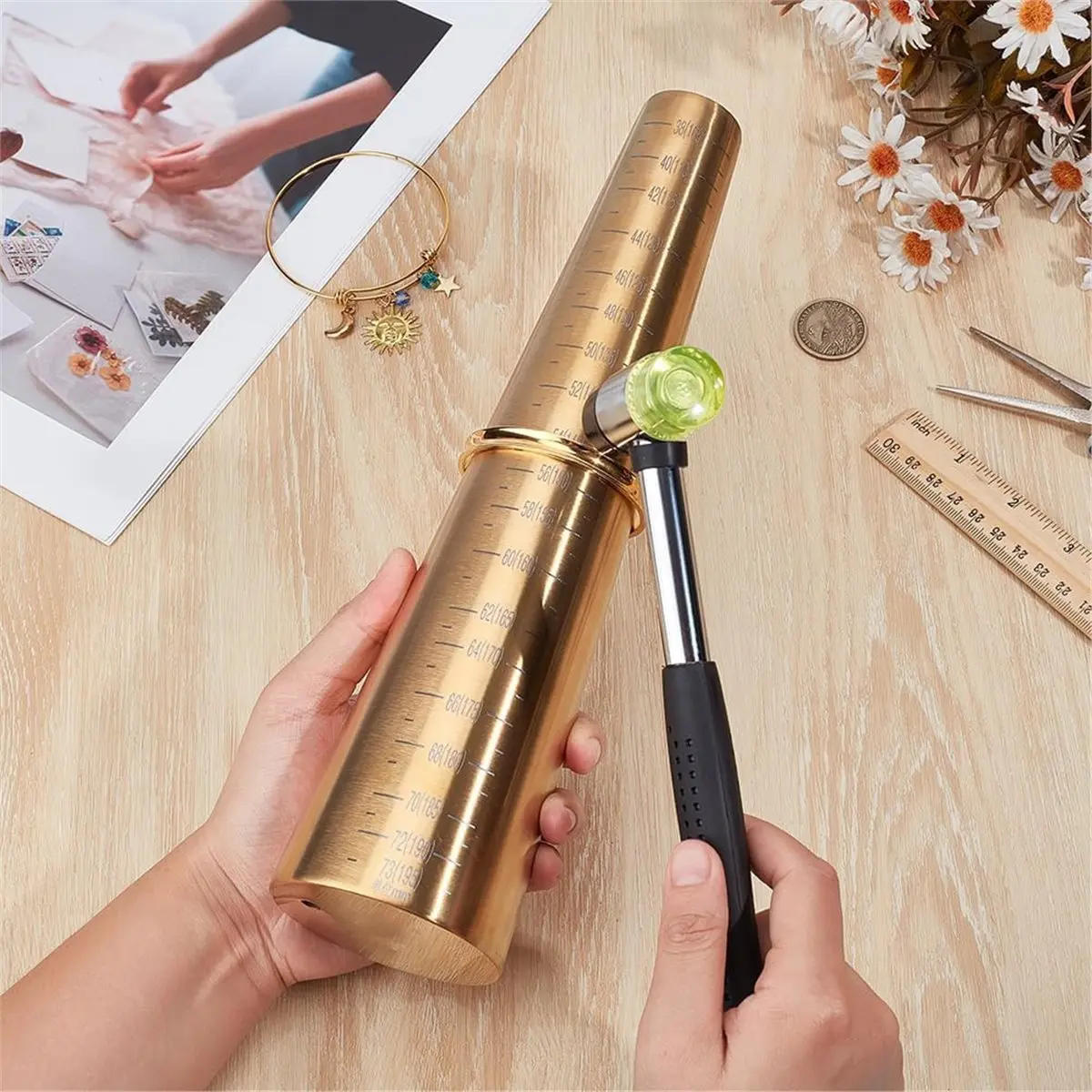618 Mega Sale Bracelet Mandrel Sizer Set with Iron Hammer, Stainless Steel Round Bracelet Mandrel, Jewelry Making Tool