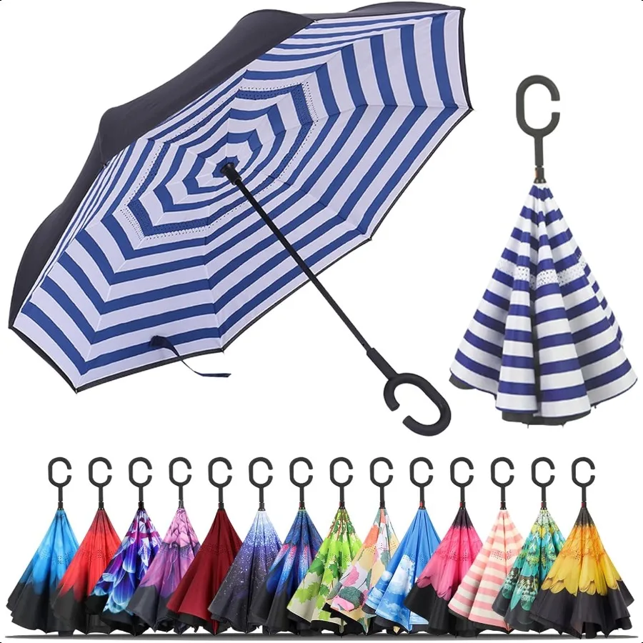 

LLanxiry ветрозащитный перевернутый зонт, большие обратные зонты от дождя с C-образной ручкой, большой перевернутый внутренний зонт f