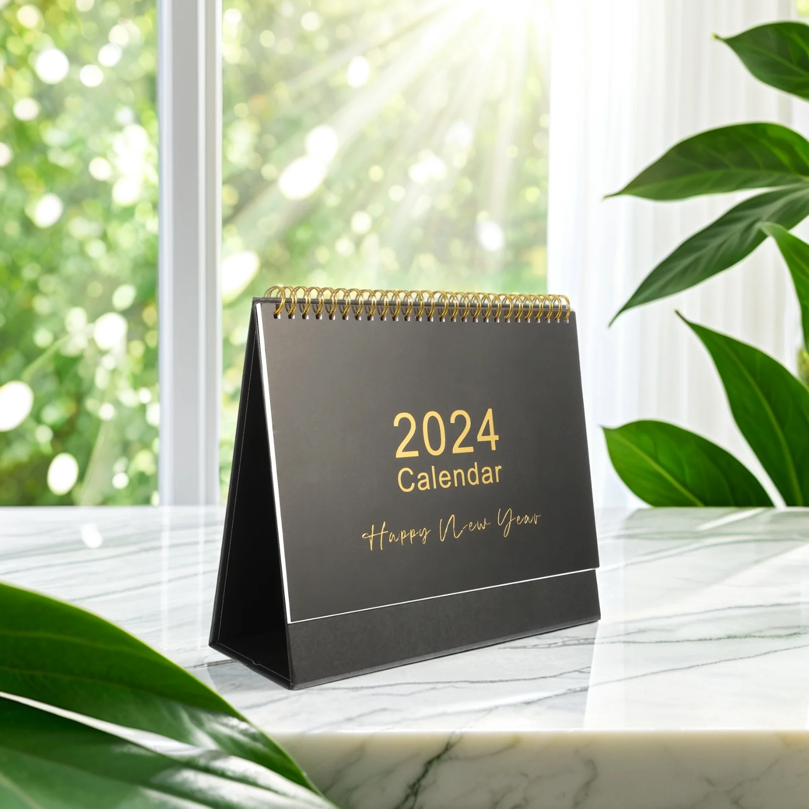 

Full English Desk Calendar Small Tiny Year Lined Black Office Desktop Standing Number