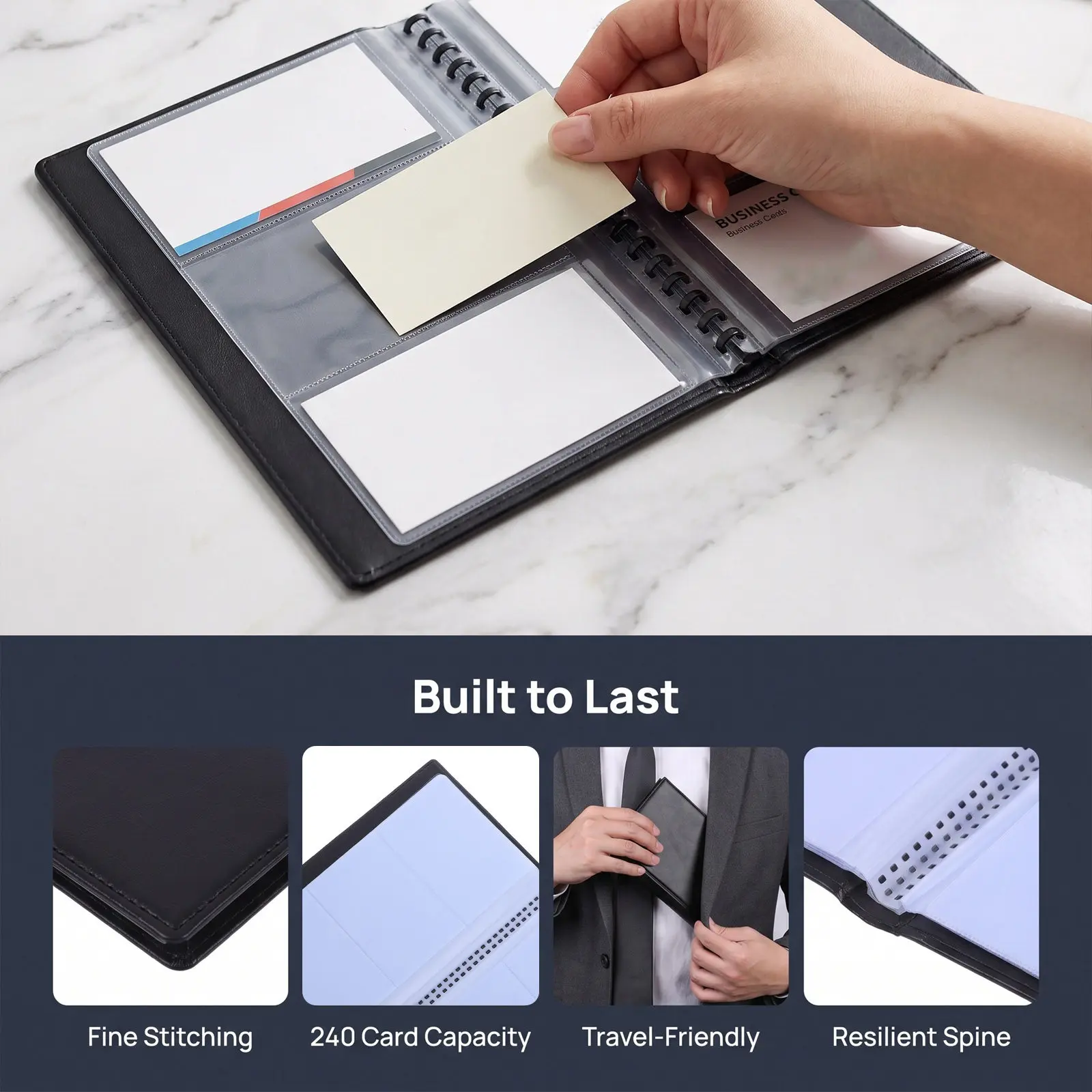 Business Card Holder Organizer Book Office Portable Name Small Binder Faux
