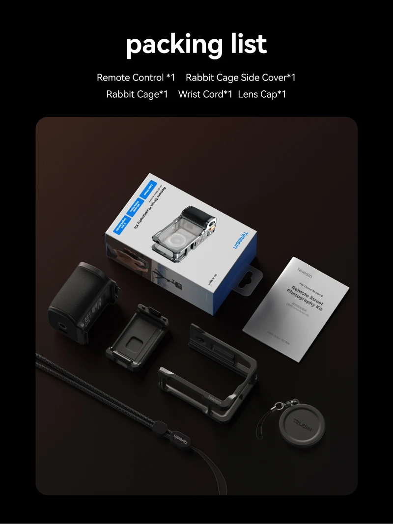 TELESIN Hilfshandgriff ZOOM Abnehmbares Fernbedienungs-Set für DJI OSMO Action6 Rabbit Cage Schnellverschluss-Schutzhülle – Detail 14
