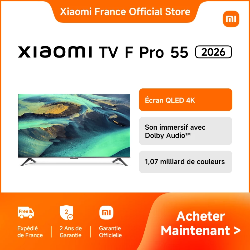 Officiële Xiaomi TV F Pro 55 2026 | Helder 4K QLED-scherm met motion smoothing-technologie, meeslepend geluid met Dolby Audio ™ DTS:X, DTS Virtual:X, 1,07 miljard kleuren, DCI-P3 94%