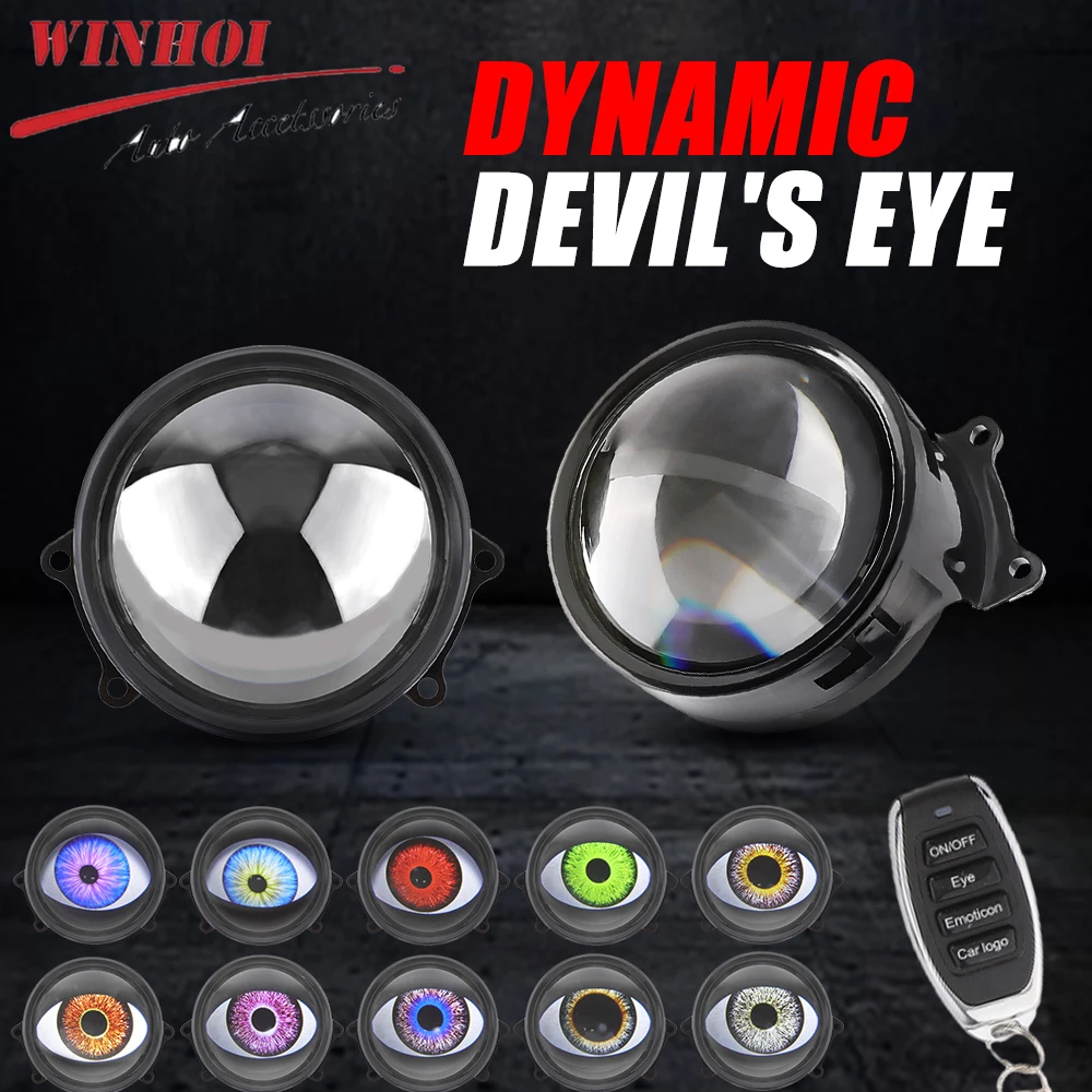

3Inch Lenses Dynamic LED Devils Eyes with Wireless Control Evil Eyes 33 Patterns LED Headlight Eye Decoration Auto Accessories