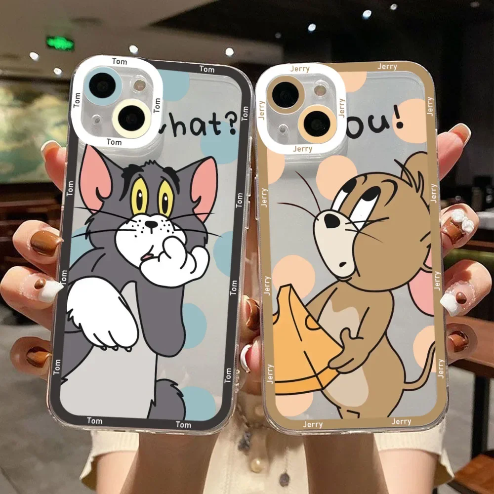 Cartoon Toms and Jerries Transparent Phone Case for IPhone 15 14 13 12 Mini 11 Pro Max X XR XS 7 8 SE Plus Soft Silicone Cover