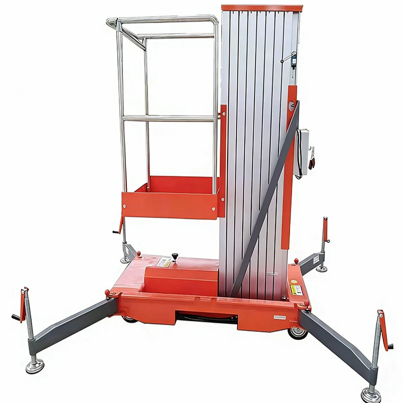 Indoor Outdoor Single Mast Aluminum Lift Light Mobile Hydraulic Vertical Man Lift Compact Aerial Working Platform