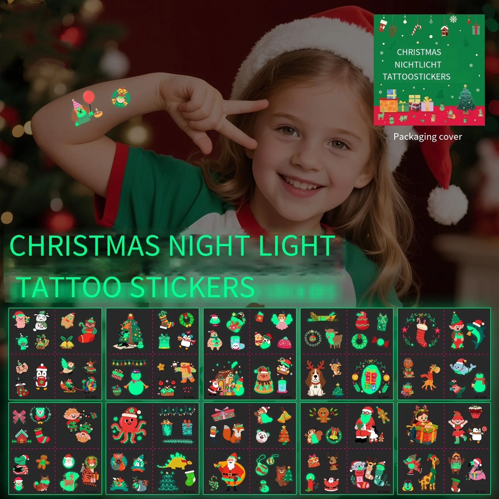 

35pcs Christmas Temporary Tattoo Stickers Cartoon Santa Claus Elk Snowman Waterproof Luminous Fake Tattoos Christmas Party Props