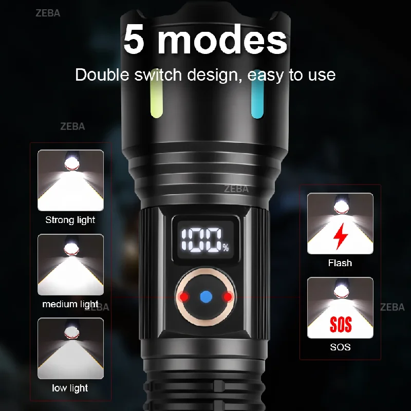 

50000000LM Most Powerful LED Flashlights Rechargeable Ultra Birght Tactical Torch Military Portable Lamp Camping Fishing Lantern