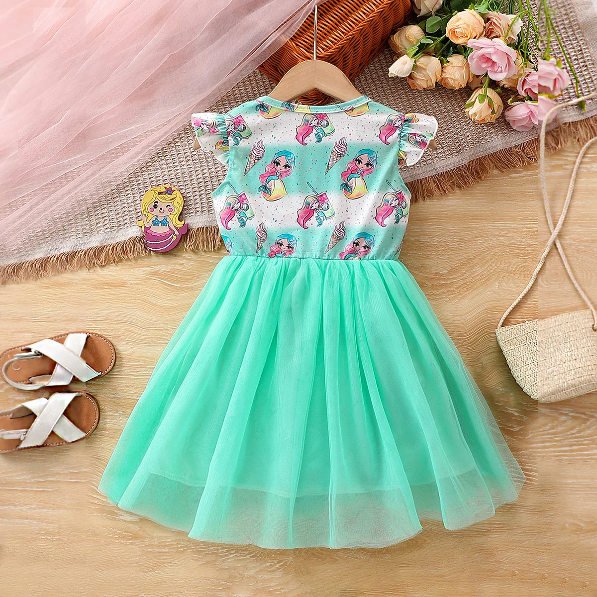 Summer Toddler Girls Dress For Kids 1-8 Years old Fashion Cute Cartoon Mermaid Children Princess Dresses For Holiday Party