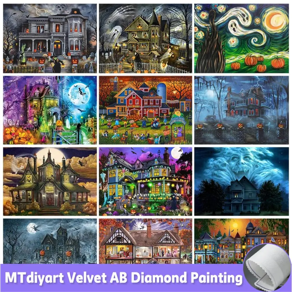 

Halloween Diamond Painting Kit Haunted House AB Landscape 5D Embroidery Full Drill Cross Stitch Ktis Holiday Home Decor Art
