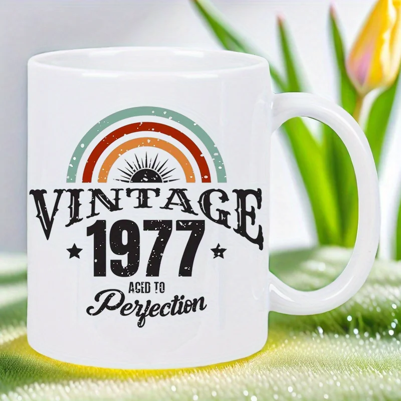 

Винтажная керамическая кофейная кружка 1977 года — «Воспитание до совершенства» с радугой, звездами и солнечными лучами, многоразовая белая кружка для горячего или холодного использования