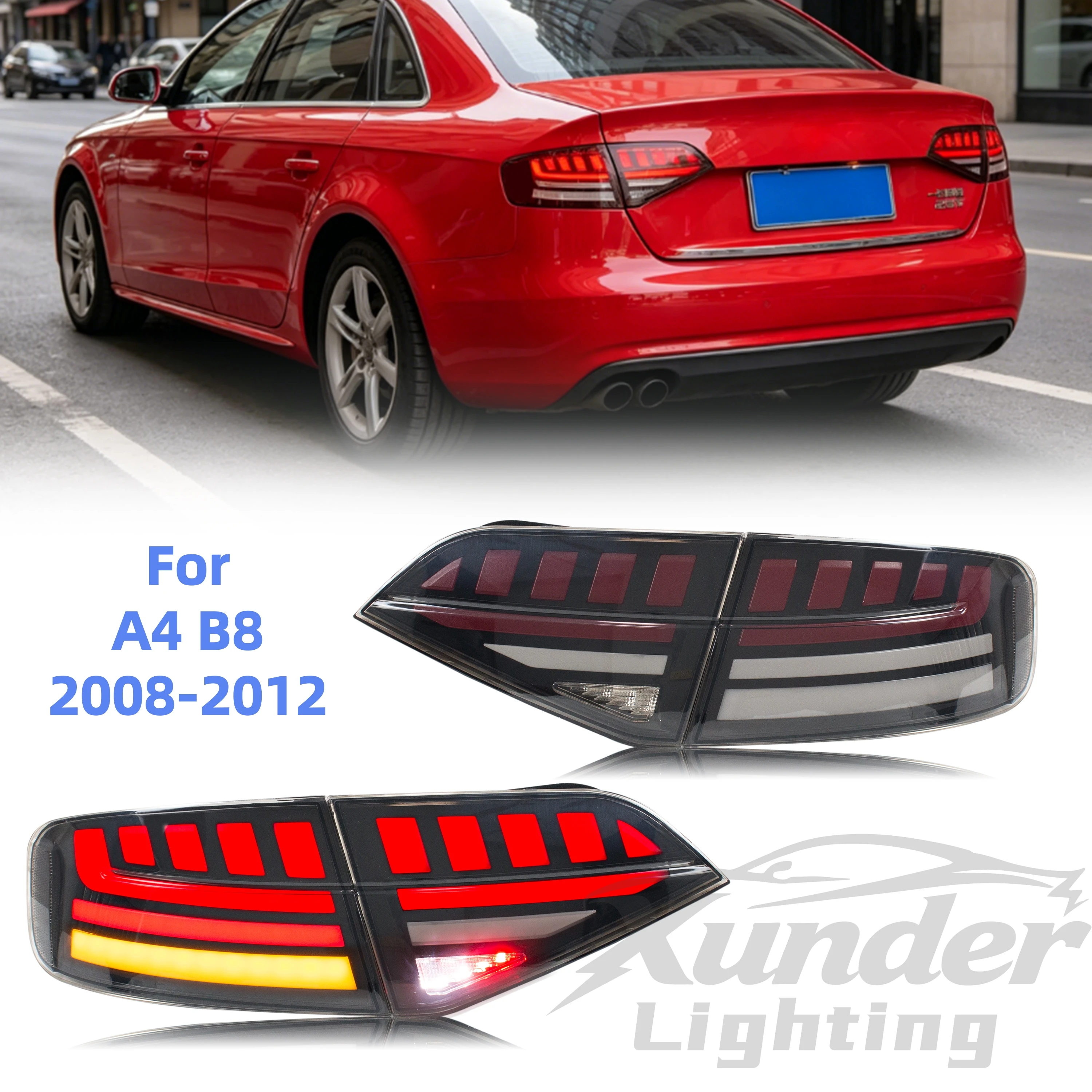 LED Tail Lights for Audi A4 2008-2012 B8 Sequential Turn Signal DRL Fog Light Rear Lamps Assembly [Not Fit Wagon / 2013-2015 Model]