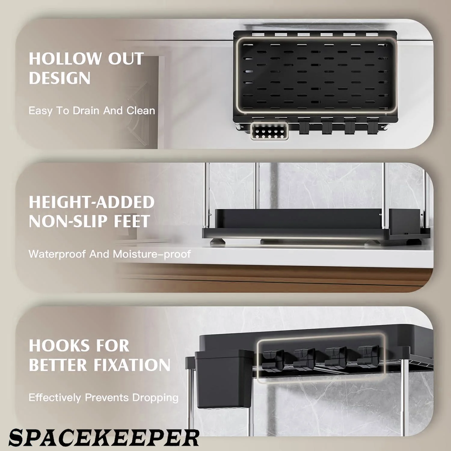2 Pack Under Sink Organizers and Storage, 2 Tier Height Adjustable Countertop Organizer for Kitchen Bathroom Laundry