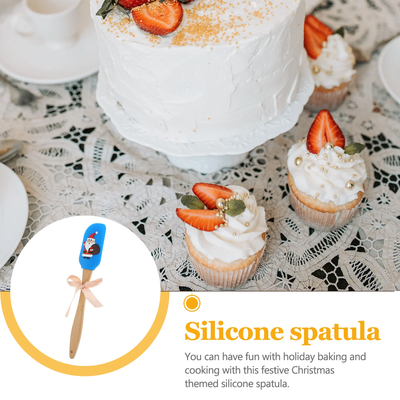 

1Pcs Christmas Silicone Spatula Wooden Handle Butter Scraper Cream Mixer Baking Kitchen Utensil Santa Claus Blue
