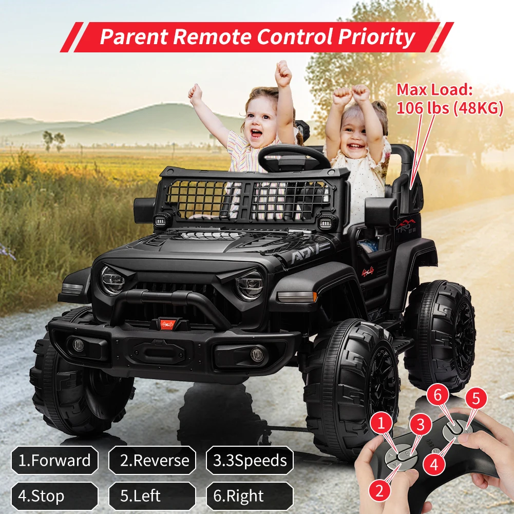 Caminhão infantil de 2 lugares com controle remoto, carro de veículo elétrico 24V 9AH 20 “assento grande andando no carro com luz LED