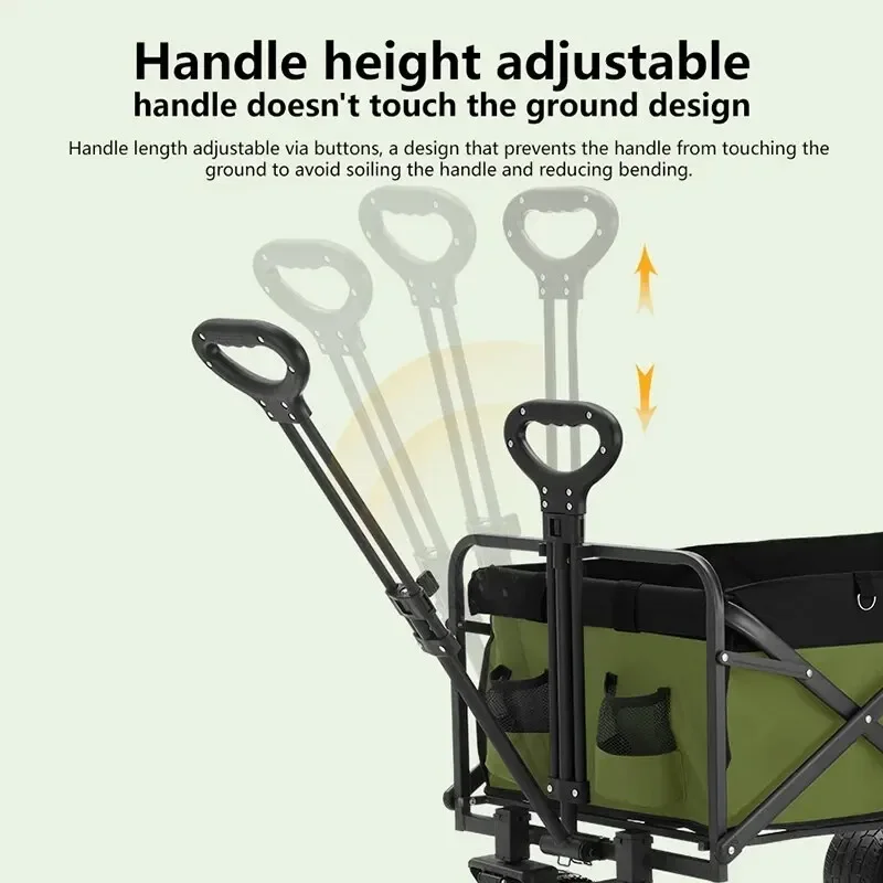 Collapsable Wagon Outdoor Wheel Carts Large Capacity Camping Trolley Adjustable Handle Picnic Handcart Multifunctional Pull Cart