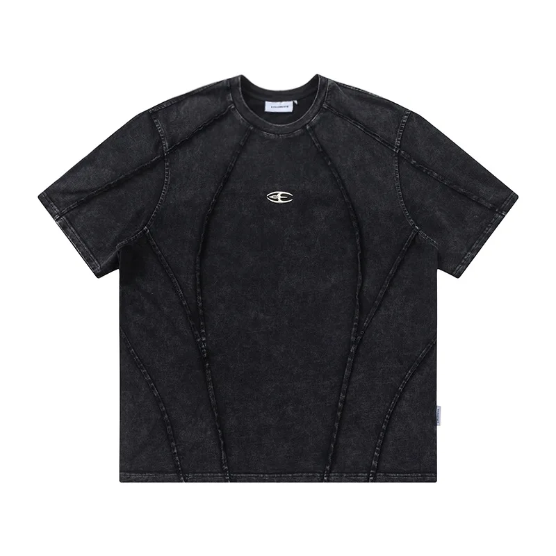 

2026 Summer New Men's T-shirt, A Heavyweight American Street Fashion Brand Heavy-duty Washed Spliced Short Sleeved Loose T-shirt