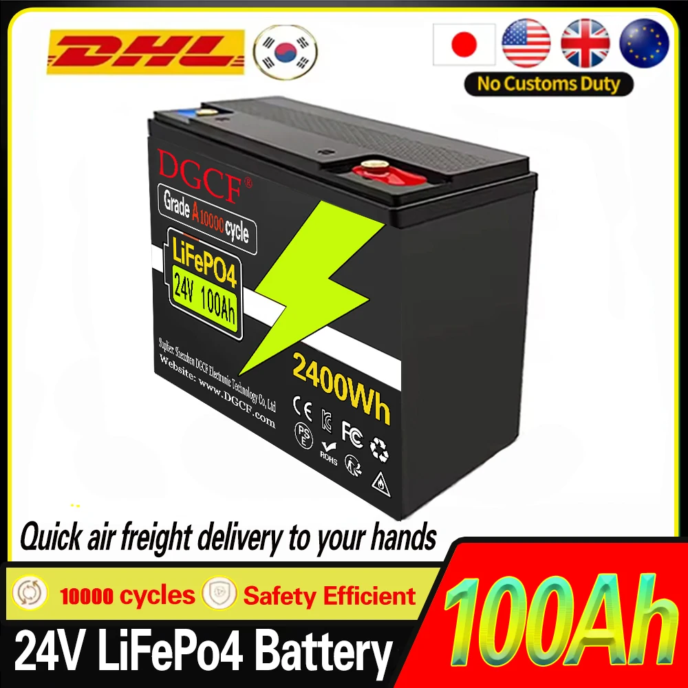

24V 100Ah Lithium Battery LiFePO4 DeepCycle Rechargeable Battery With 100A BMS For Solar Wind Power Marine Fish Finder