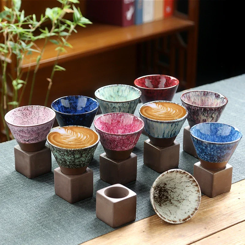 Ceramic Coffee Cup Creative Retro Kiln Transformation Funnel Cups Rough Pottery Japan Latte Pull Flower Porcelain Household Mug