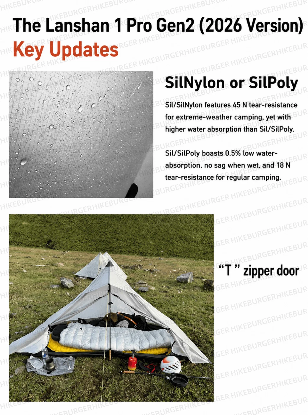 3F UL GEAR Lanshan 1Pro 2026 Zelt Outdoor Ultraleicht Camping Zelt 690g/1,52lb Silpoly Zelt T-zip Tür Wasserdicht Wandern Klettern – Detail 2