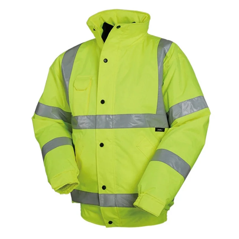 Hi Vis Winter Jacket Parka Men Stripe Patchwork Hooded Jacket High Visibility Reflective Workwear Coat Work Wear