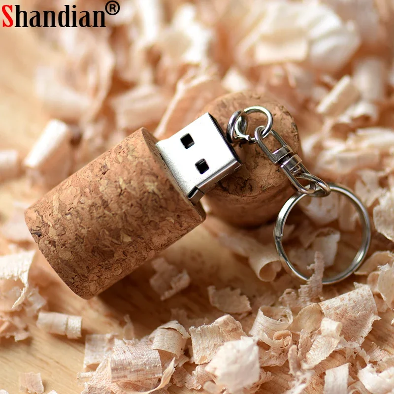 SHANDIAN-Cartão de Memória USB 2.0 Redondo Cork, Pen Drive Business, Chaveiro Presente, 8GB, 16GB, 32GB, 64GB, Presente