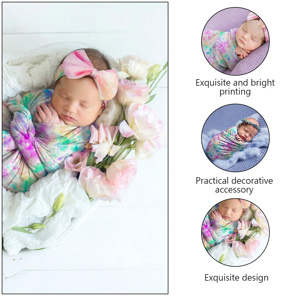

1 set Baby Wrap Blanket Gradient Color Soft Swaddle For Newborn Infant Photography Prop Printing Wrap Set Infant Swaddle With