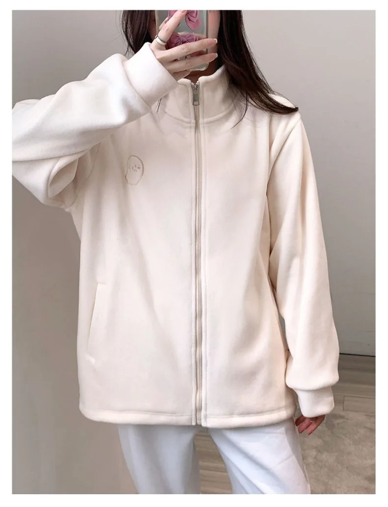 CGC Fashion Warm Lambswool Sweatshirts 2025 Harajuku Zip-Up Hoodies Women Solid Loose Pullovers Autumn Winter Female Clothing