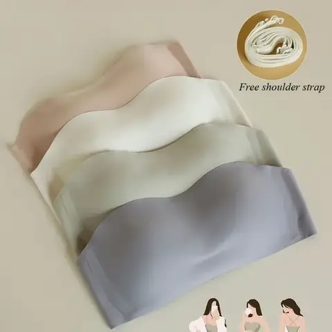 보이지 않는 Strapless 브래지어 원활한 속옷 여자는 흔적없이 모여 여름 얇은 보이지 않는 강철 반지 랩 브래지어