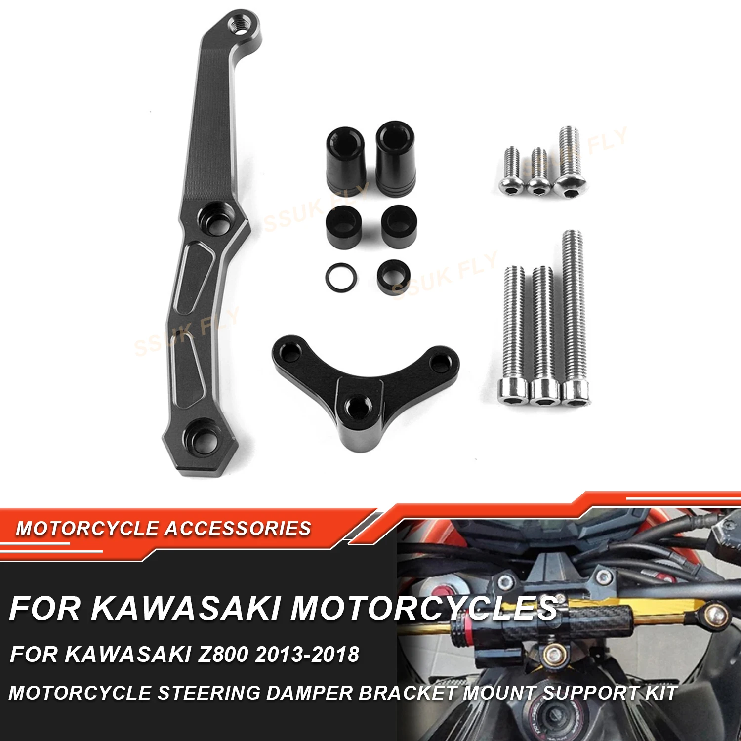 Amortisseur de Direction de Moto, Stabilisateur Linéaire, Kit de Support de Montage pour KAWASAKI Z800 2013-2018