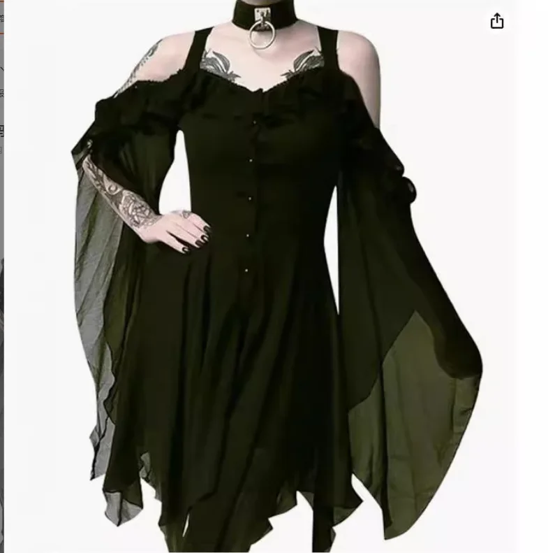 Retro Camisole Off Shoulder Large Swing Sleeve Irregular Button Dress 2025 Summer Fashion New