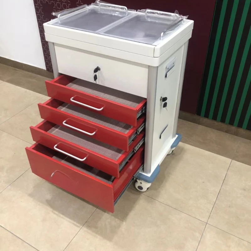 Red thickened plastic steel ambulance, nursing car, anesthesia cart, medicine delivery cart, nursing