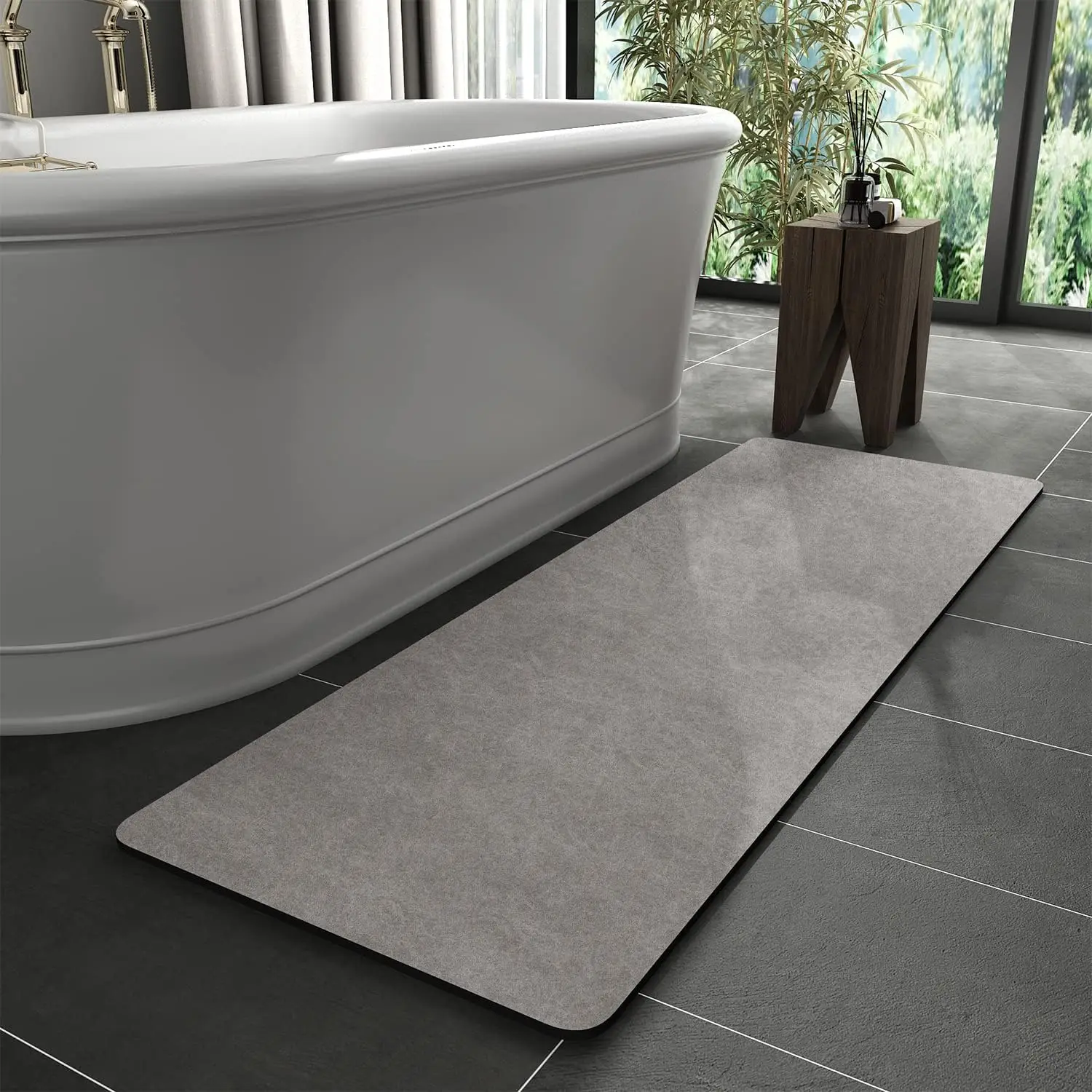 

Non-Slip Quick Dry Bath Mat Rug, Rubber Backing, Faux Suede Surface, Fits Under Door, Gray 24"X70", for Shower and Bathtub