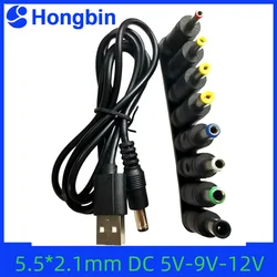 WiFi to Powerbank Cable Connector 5.5*2.1mm DC 5V-9V-12V USB Boost Converter Step-up Cord for Router Modem Fan 8 Pin